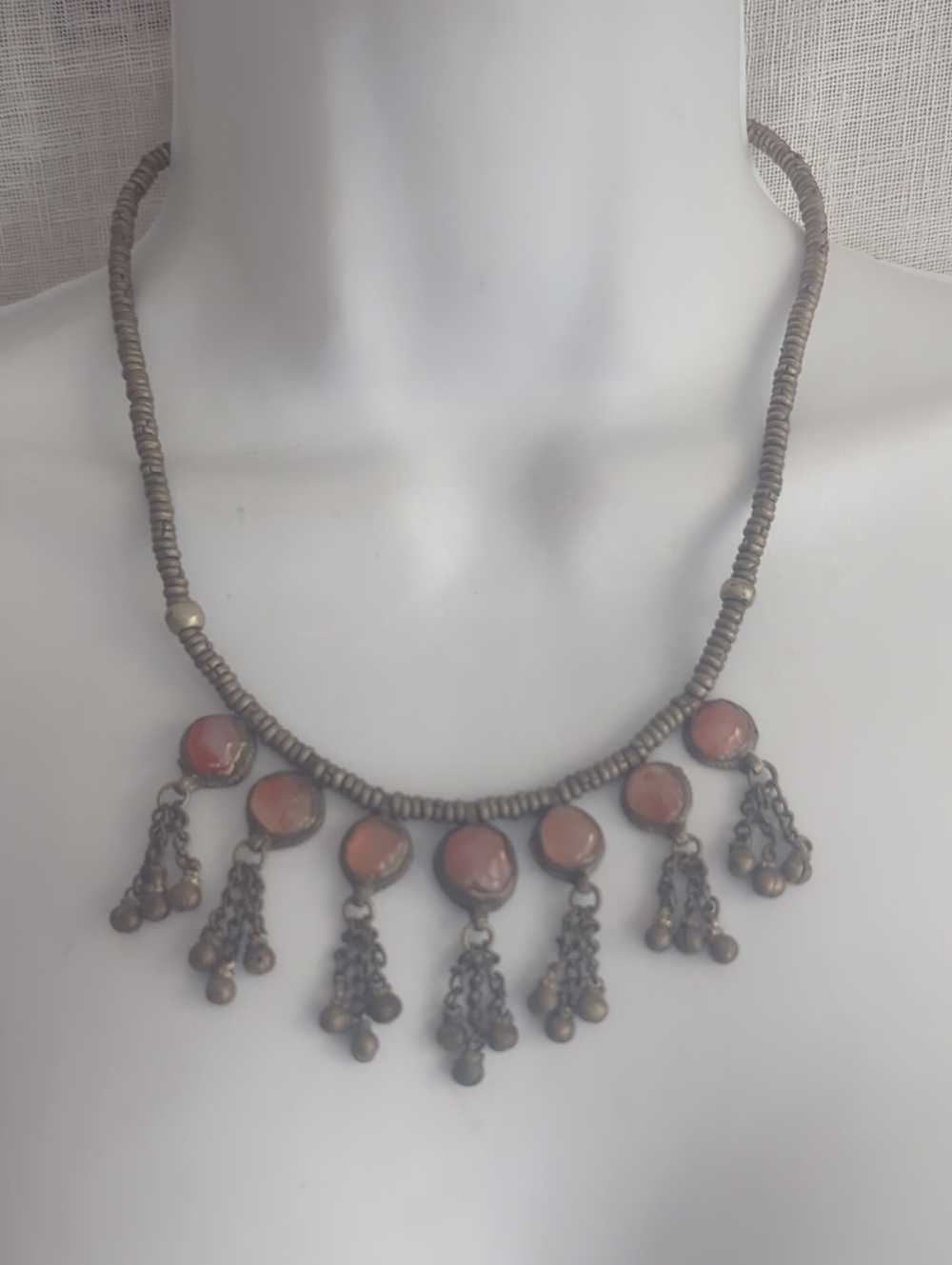 Boho Ethnic Stone Dangle Pendant Necklace in Brown-Red